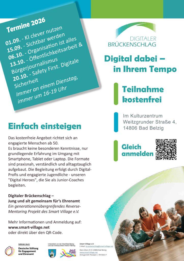 Der Flyer der Veranstaltung digitaler Brückenschlag mit vielen Termin-Infos.